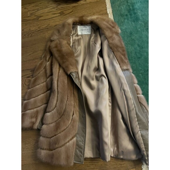 Vintage light brown Mink & Leather Coat Jacket Genuine Fur sz M - Picture 12 of 12
